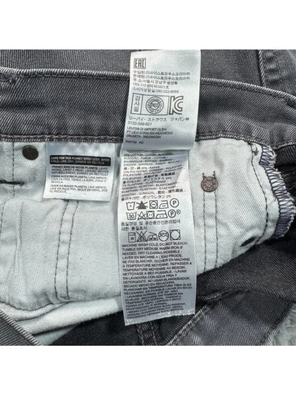 Levi's 513 Jeans Men's 38x30 Gray Cotton Denim Straight Slim Workwear Stretch